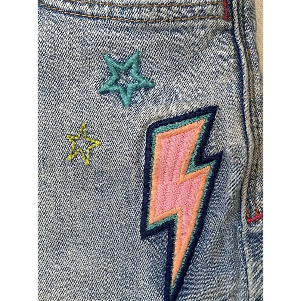 Gap Kids Girls Size 8 Embroidered Denim Shorts Y2K Patchwork Sun Rainbow